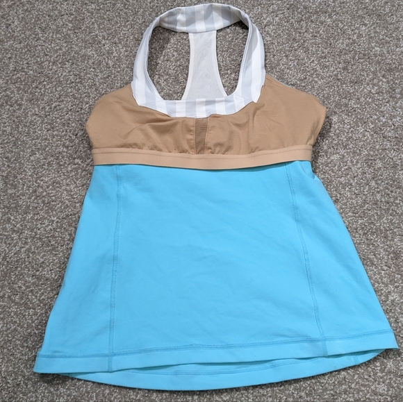 Lululemon Scoop Neck Top racerback tank blue with grey stripe size 10 - Picture 10 of 14